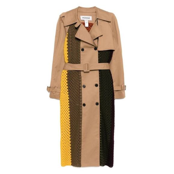Monse Crochet Combo Trench Coat in Dark Khaki M - Picture 5 of 6